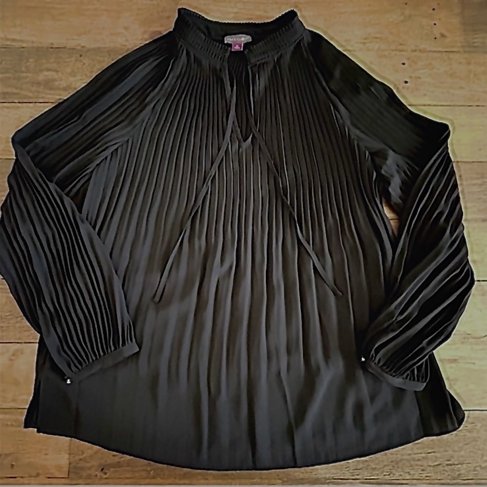 VINCE CAMUTO Mini Pleated black mock neck loose fit Top Office oversized - Picture 4 of 10